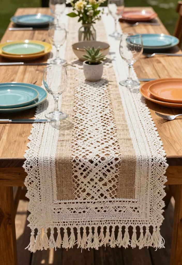 16 Boho Table Decor Ideas With Free Spirited Style - 9. Textured Runner Alternatives 1