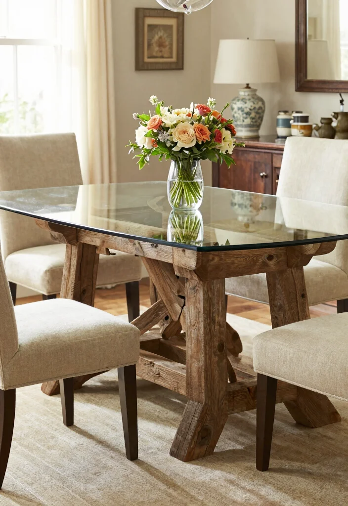 16 Dining Table Glass Top Design Ideas That Look Sleek 51 16 Dining Table Glass Top Design Ideas That Look Sleek - 11. Farmhouse Style with Modern Touches 1