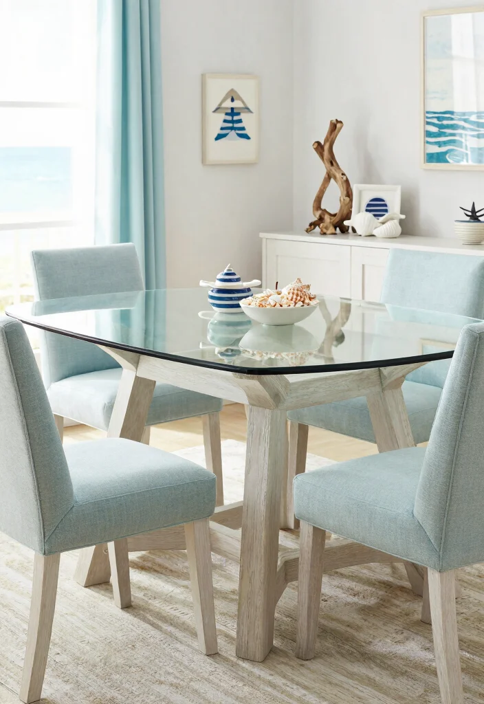 16 Dining Table Glass Top Design Ideas That Look Sleek 49 16 Dining Table Glass Top Design Ideas That Look Sleek - 9. Coastal Vibes with Light Colors 1