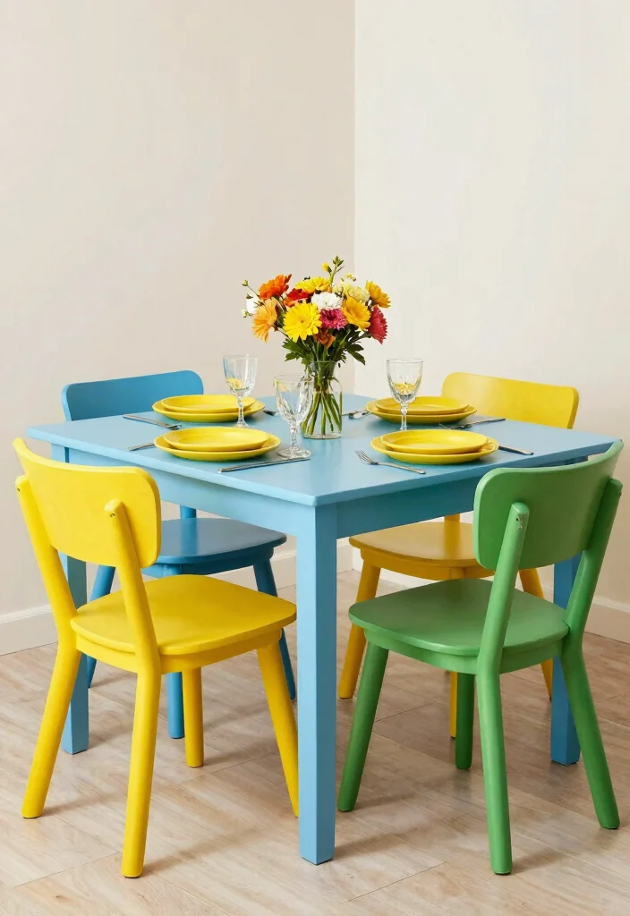16 Eco-Friendly 6 Chair Dining Table Ideas For Family Gatherings - 11. Bright and Cheerful Color Palette 1