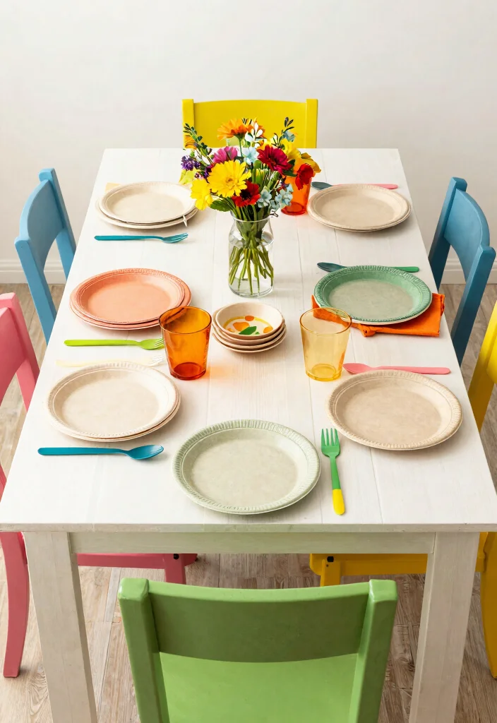16 Eco-Friendly 6 Chair Dining Table Ideas For Family Gatherings - 5. Colorful Eco-Friendly Tableware 1