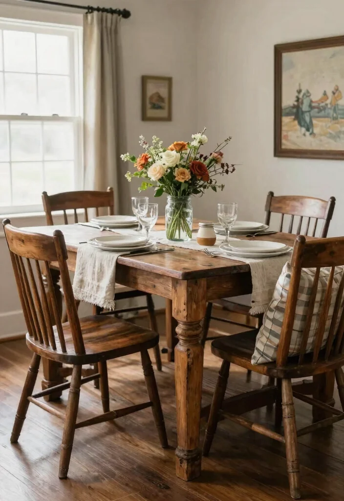 16 Eco-Friendly 6 Chair Dining Table Ideas For Family Gatherings - 8. Vintage Farmhouse Inspiration 1