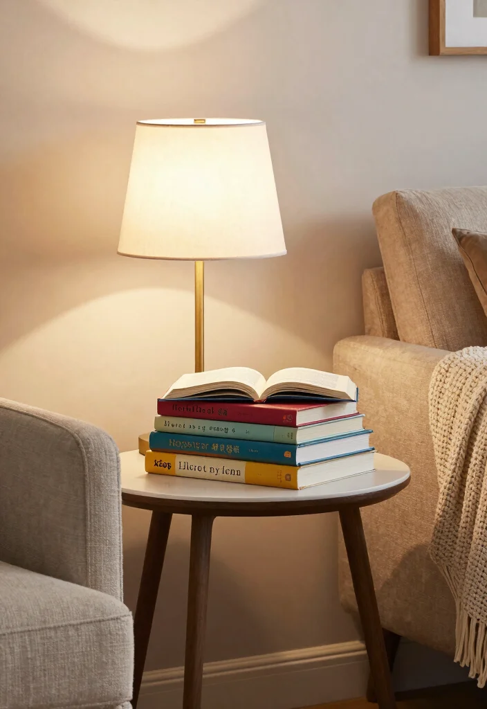 16 End Table Decor Living Room With Lamp Ideas That Glow Beautifully 19 16 End Table Decor Living Room With Lamp Ideas That Glow Beautifully - 9. Layering with Books 1