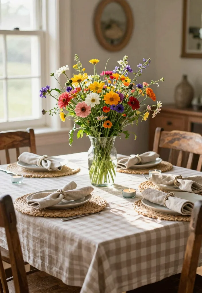 16 French Country Dining Room Table Ideas With Rustic Elegance - 1. Elegant Wildflower Centerpiece 1