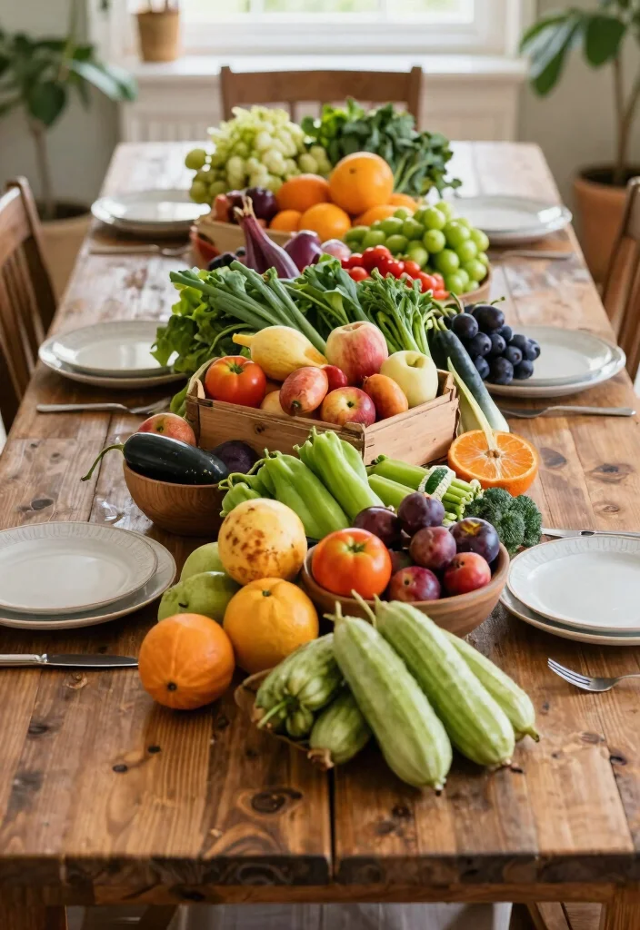16 French Country Dining Room Table Ideas With Rustic Elegance - 13. Farm Fresh Produce Display 1
