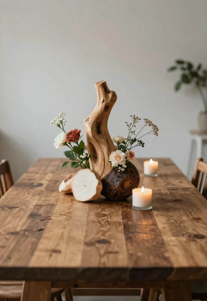 16 French Country Dining Room Table Ideas With Rustic Elegance - 15. Artistic Table Centerpiece 1