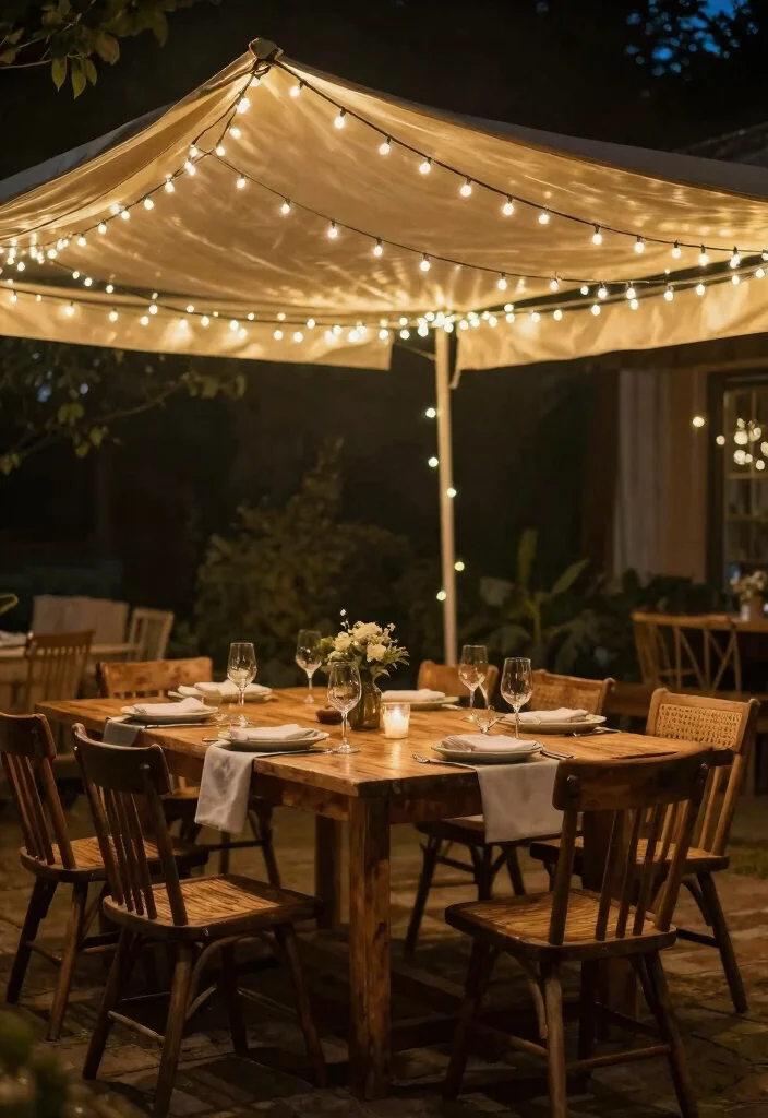 16 French Country Dining Room Table Ideas With Rustic Elegance - 16. Twinkling String Lights 1