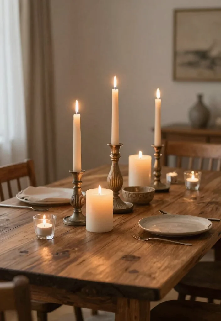 16 French Country Dining Room Table Ideas With Rustic Elegance - 5. Farmhouse Style Candles 1