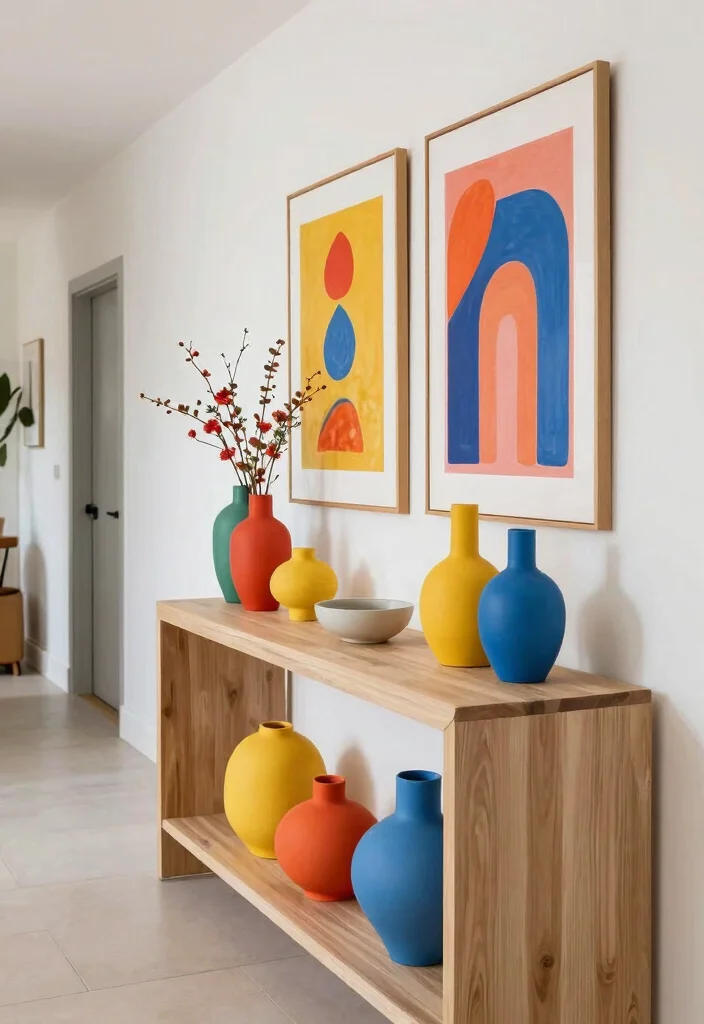 16 Hallway Console Table Decor Ideas That Welcome Beautifully - 10. Playful Color Pops 1