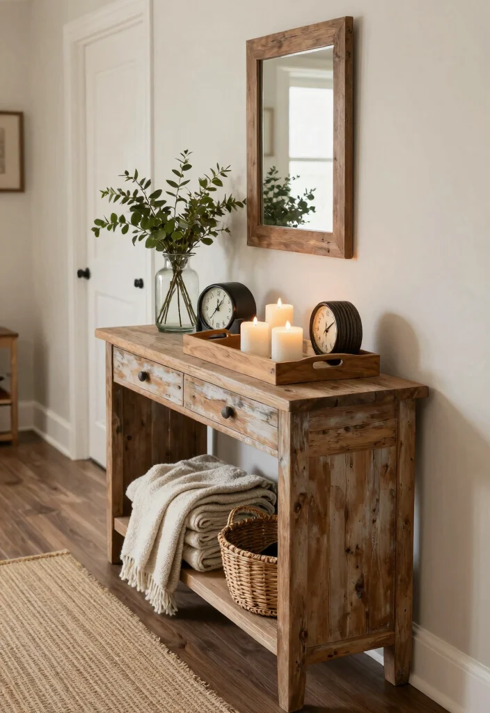 16 Hallway Console Table Decor Ideas That Welcome Beautifully - 4. Cozy Farmhouse Style 1