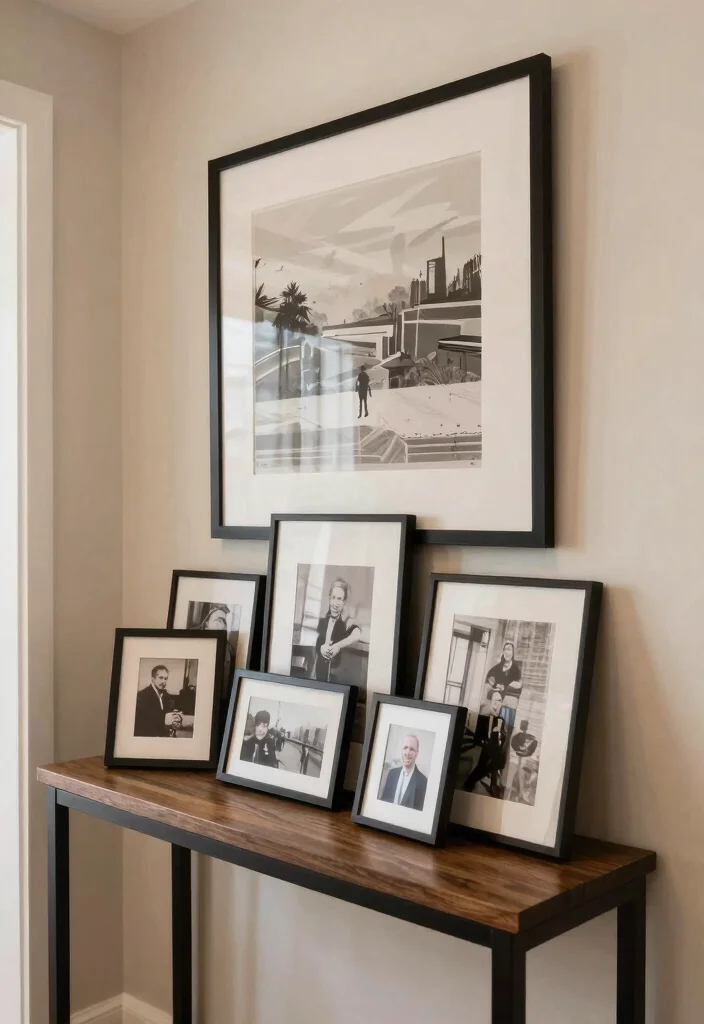 16 Hallway Console Table Decor Ideas That Welcome Beautifully - 5. Gallery Style Display 1