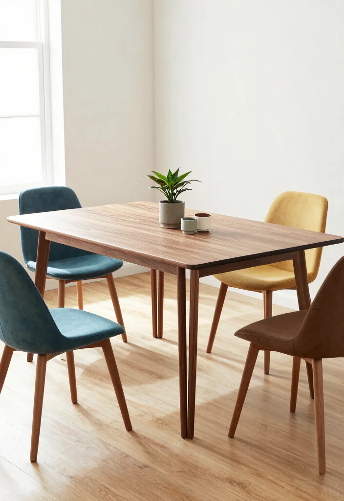 16 MCM Dining Table Ideas With Retro Charm 1 16 MCM Dining Table Ideas With Retro Charm - 1. Sleek Walnut Table with Hairpin Legs 1