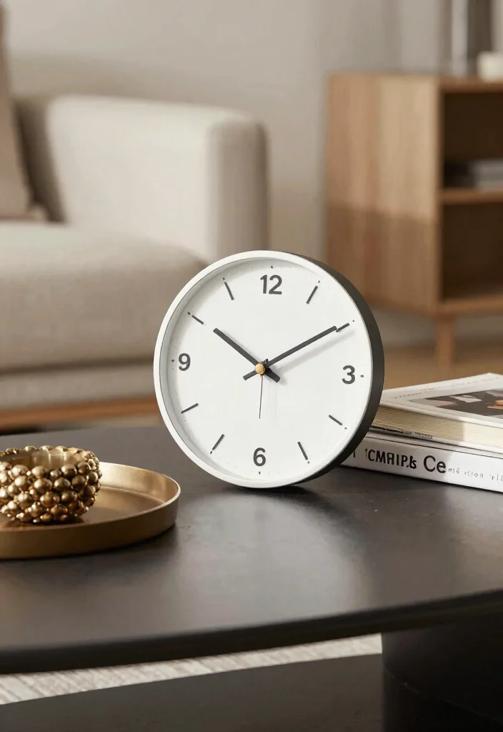 16 Minimal Coffee Table Decor Ideas With Simple Elegance - 16. Minimalist Clock 1