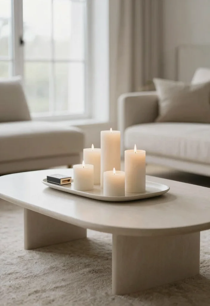 16 Minimal Coffee Table Decor Ideas With Simple Elegance - 3. A Curated Candle Display 1