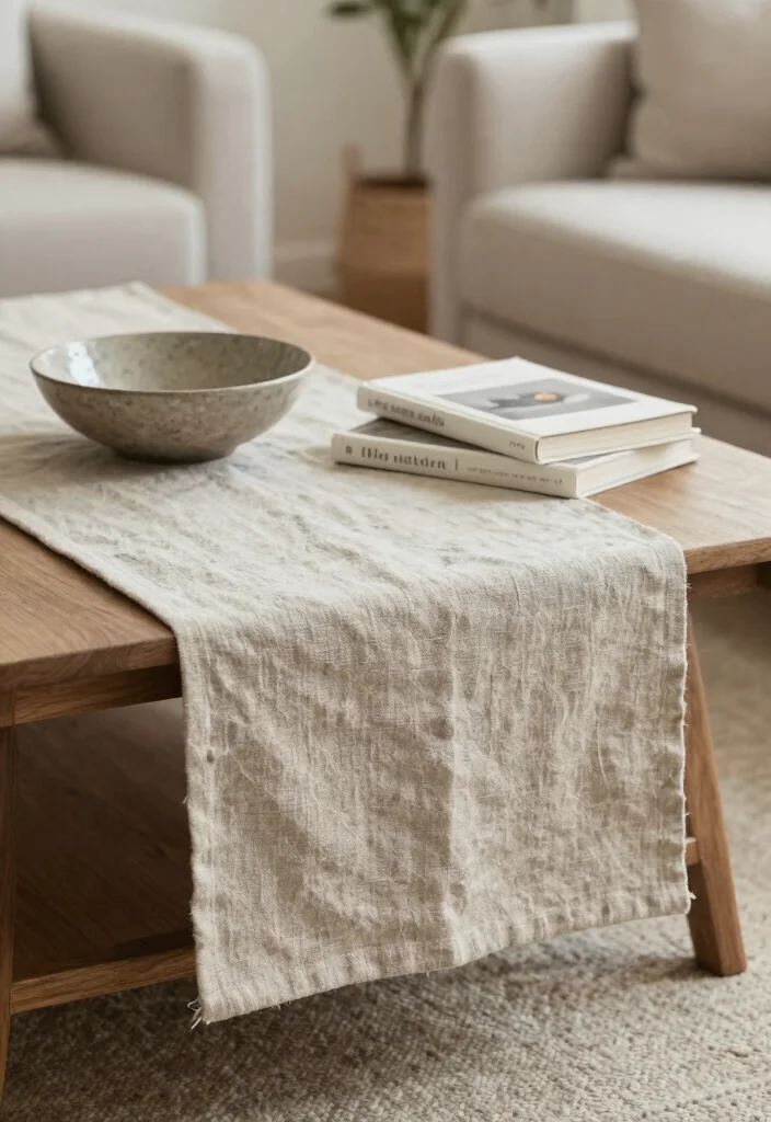 16 Minimal Coffee Table Decor Ideas With Simple Elegance - 5. Textured Textiles 1