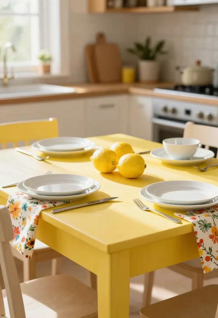 16 Painted Dining Room Table Ideas With Creative Color 1 16 Painted Dining Room Table Ideas With Creative Color - 1. Cheerful Yellow Delight 1
