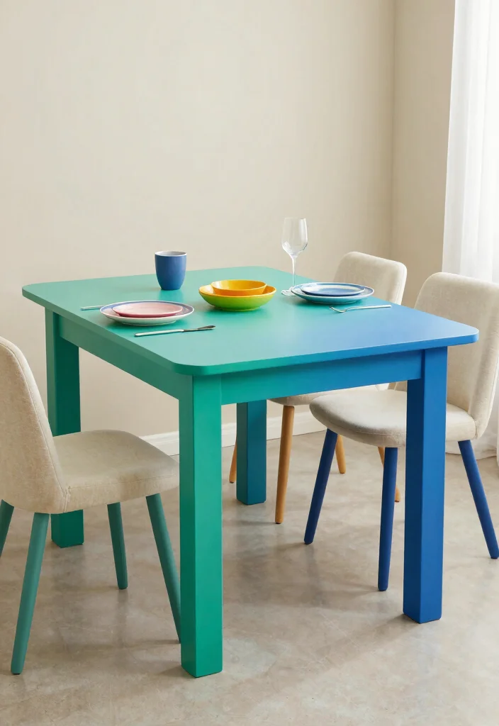 16 Painted Dining Room Table Ideas With Creative Color 40 16 Painted Dining Room Table Ideas With Creative Color - 10. Playful Ombre Effect 1
