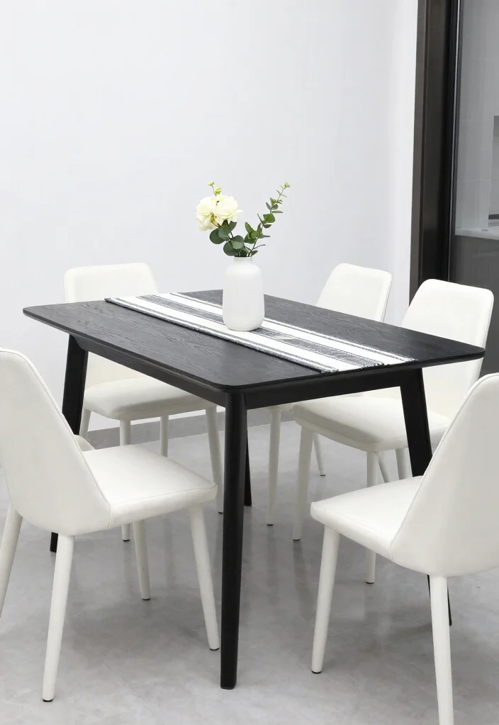 16 Painted Dining Room Table Ideas With Creative Color 51 16 Painted Dining Room Table Ideas With Creative Color - 11. Sleek Black and White Combo 1