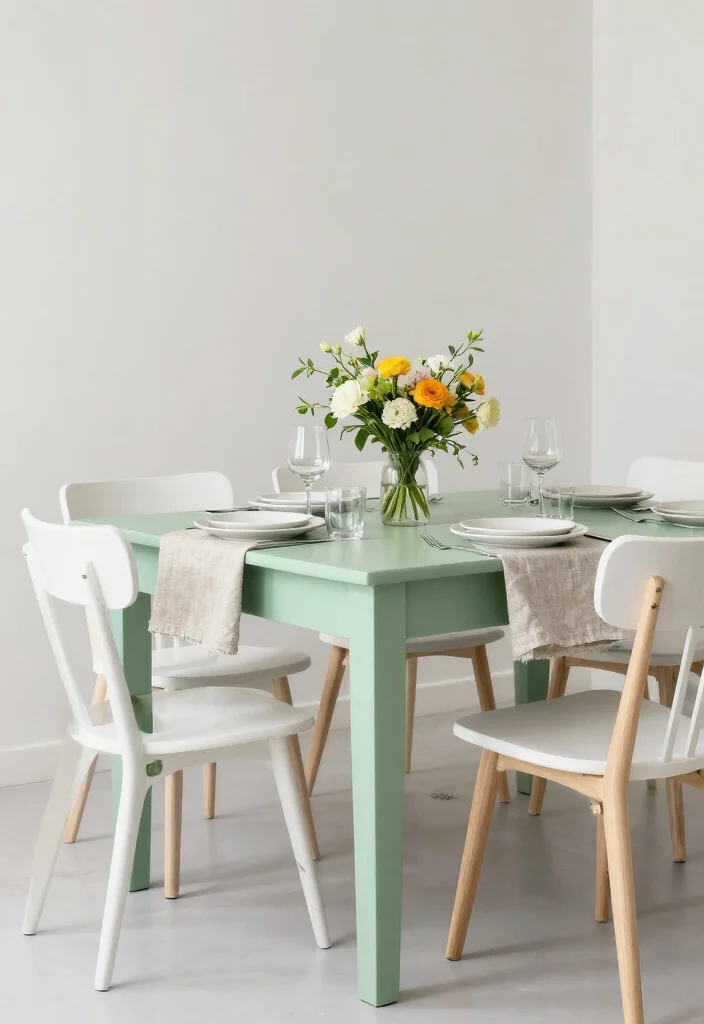 16 Painted Dining Room Table Ideas With Creative Color 64 16 Painted Dining Room Table Ideas With Creative Color - 14. Soft Green Serenity 1