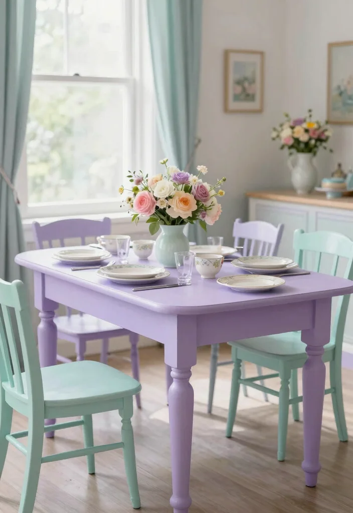 16 Painted Dining Room Table Ideas With Creative Color 38 16 Painted Dining Room Table Ideas With Creative Color - 8. Charming Pastel Table 1