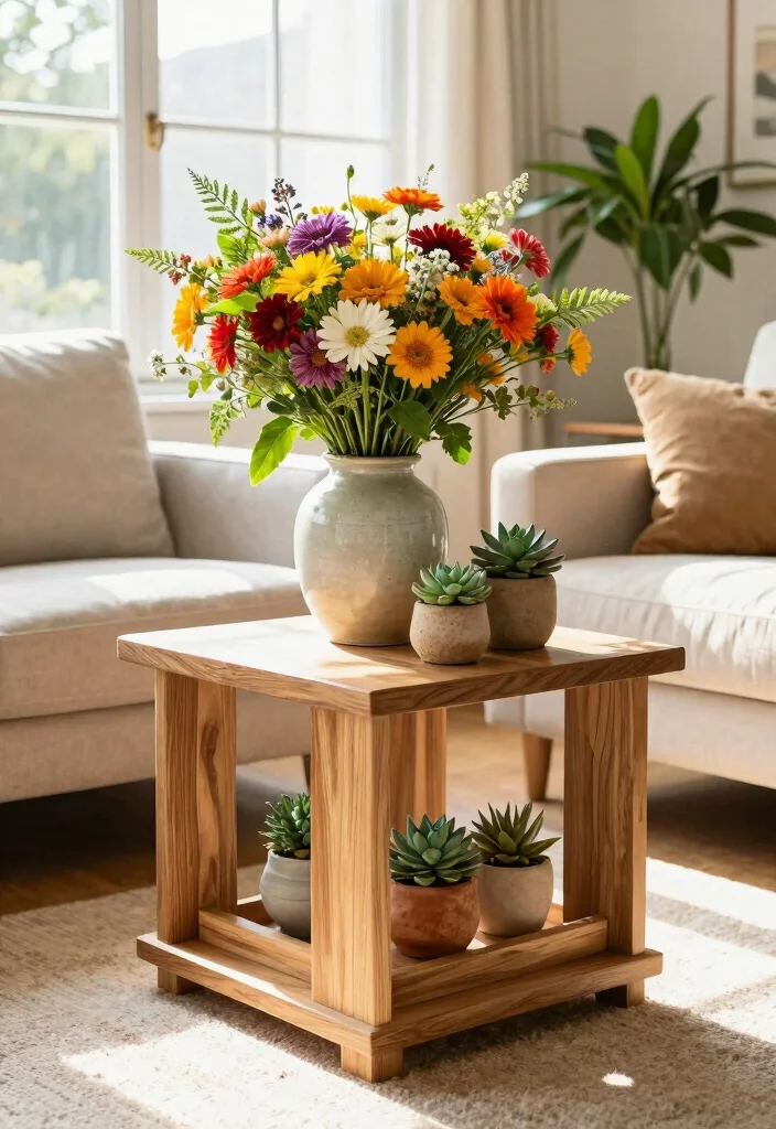16 Square Side Table Decor Living Room Ideas That Shine - 3. Nature-Inspired Accents 1
