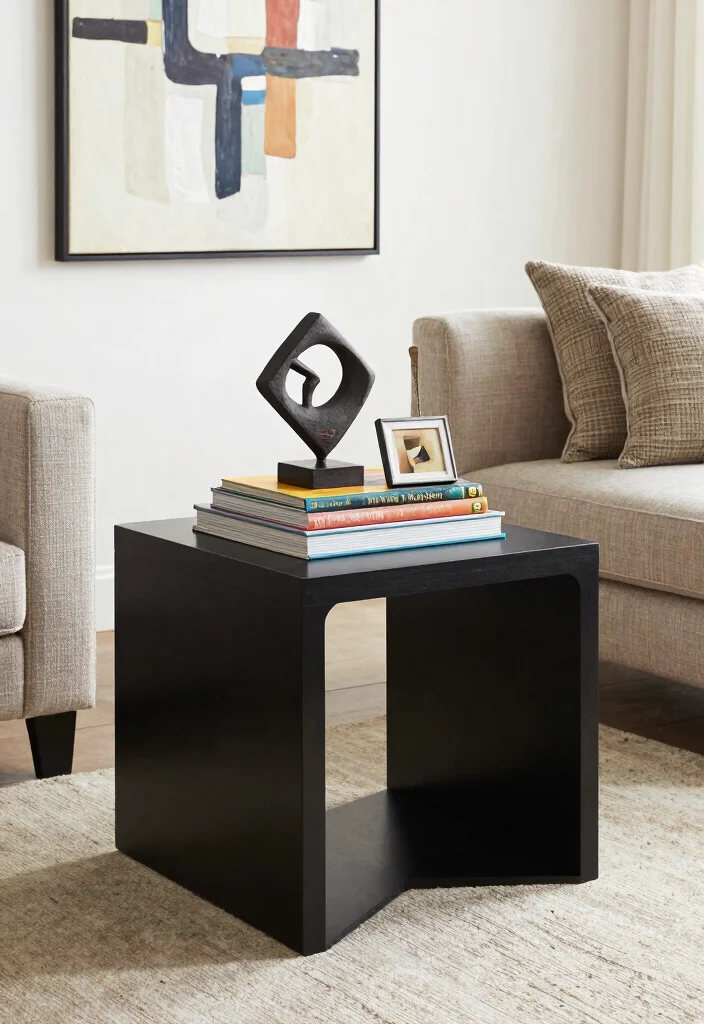16 Square Side Table Decor Living Room Ideas That Shine - 4. Artistic Display with Books and Art 1