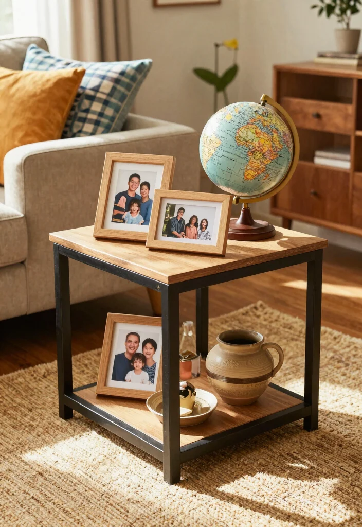 16 Square Side Table Decor Living Room Ideas That Shine - 7. Incorporating Personal Memorabilia 1