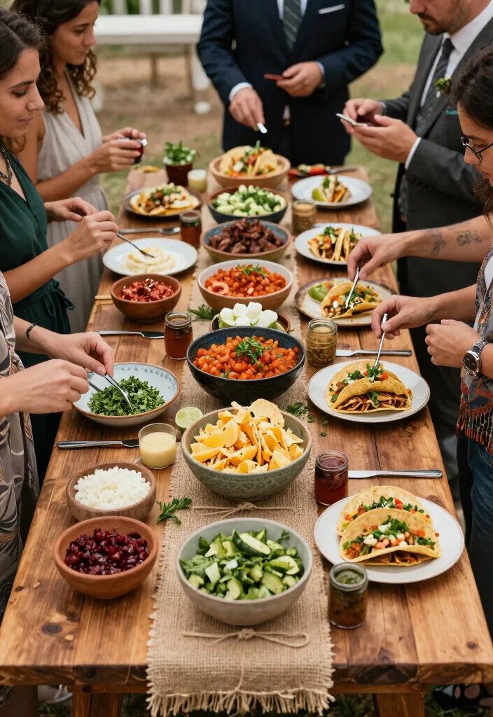 16 Wedding Dining Table Set Up Ideas That Impress Guests - 10. Interactive Food Stations 1