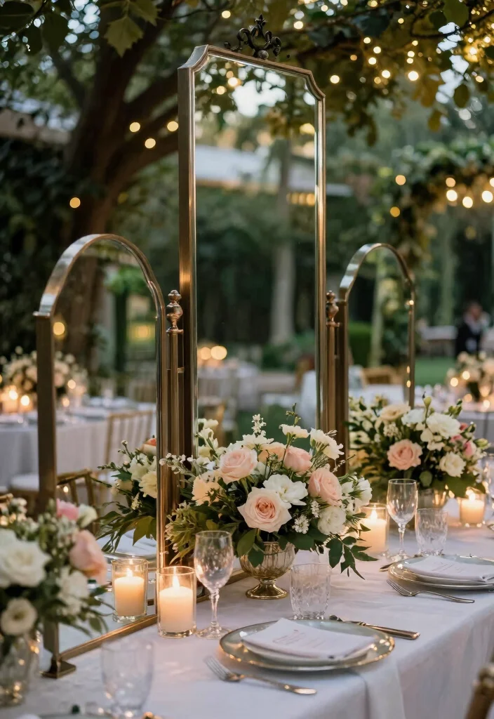 16 Wedding Dining Table Set Up Ideas That Impress Guests - 16. Reflection with Mirrors 1
