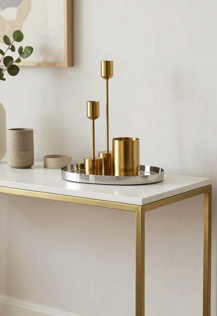 17 Bedroom Console Table Decor Ideas With Stylish Accents 48 17 Bedroom Console Table Decor Ideas With Stylish Accents - 8. Introduce Metallic Accents 1