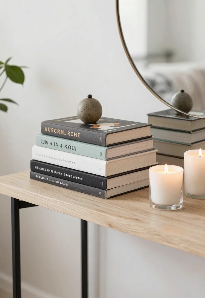 17 Bedroom Console Table Decor Ideas With Stylish Accents 49 17 Bedroom Console Table Decor Ideas With Stylish Accents - 9. Use Books as Decorative Elements 1