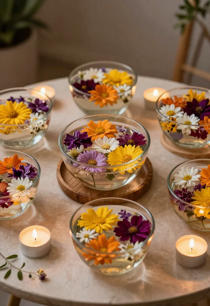 17 Circular Wedding Table Decor Ideas With Romantic Flow - 1. Floating Floral Arrangements 1