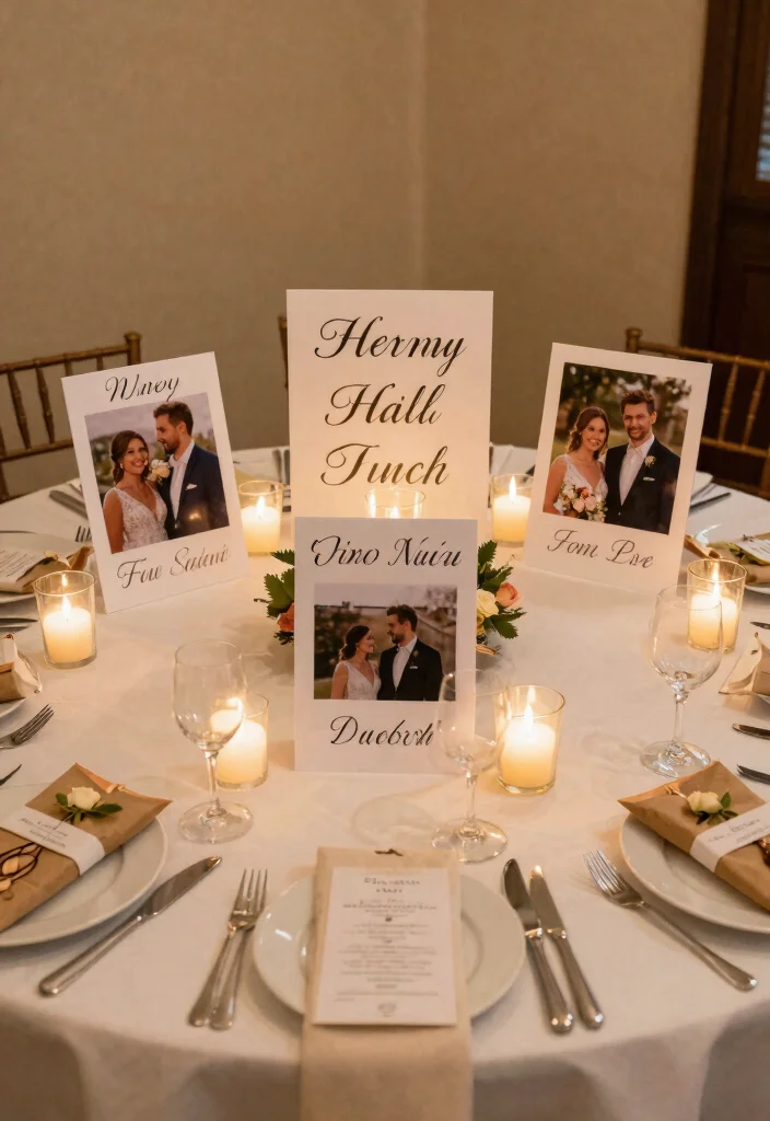 17 Circular Wedding Table Decor Ideas With Romantic Flow - 10. Personalized Table Decor 1