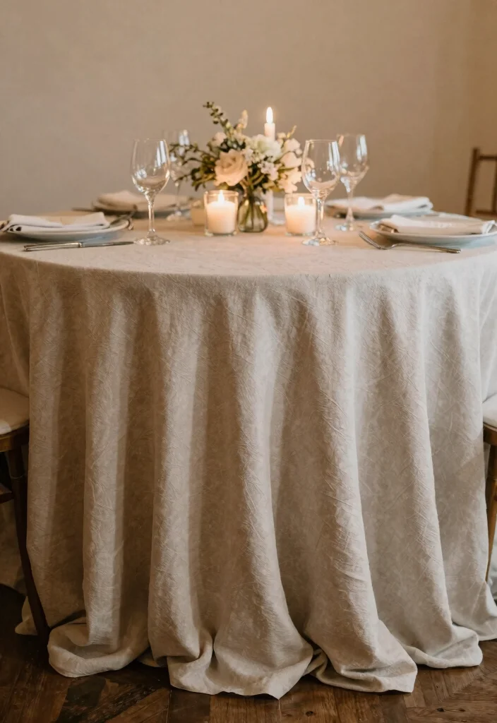 17 Circular Wedding Table Decor Ideas With Romantic Flow - 15. Soft Textured Linens 1