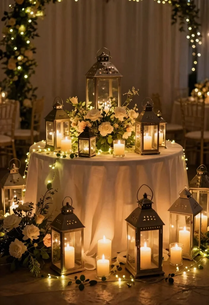 17 Circular Wedding Table Decor Ideas With Romantic Flow - 5. Lantern and Candle Arrangements 1