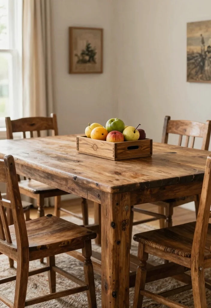 17 Dining Room Wood Table Ideas With Natural Beauty - 11. Distressed Wood Table 1