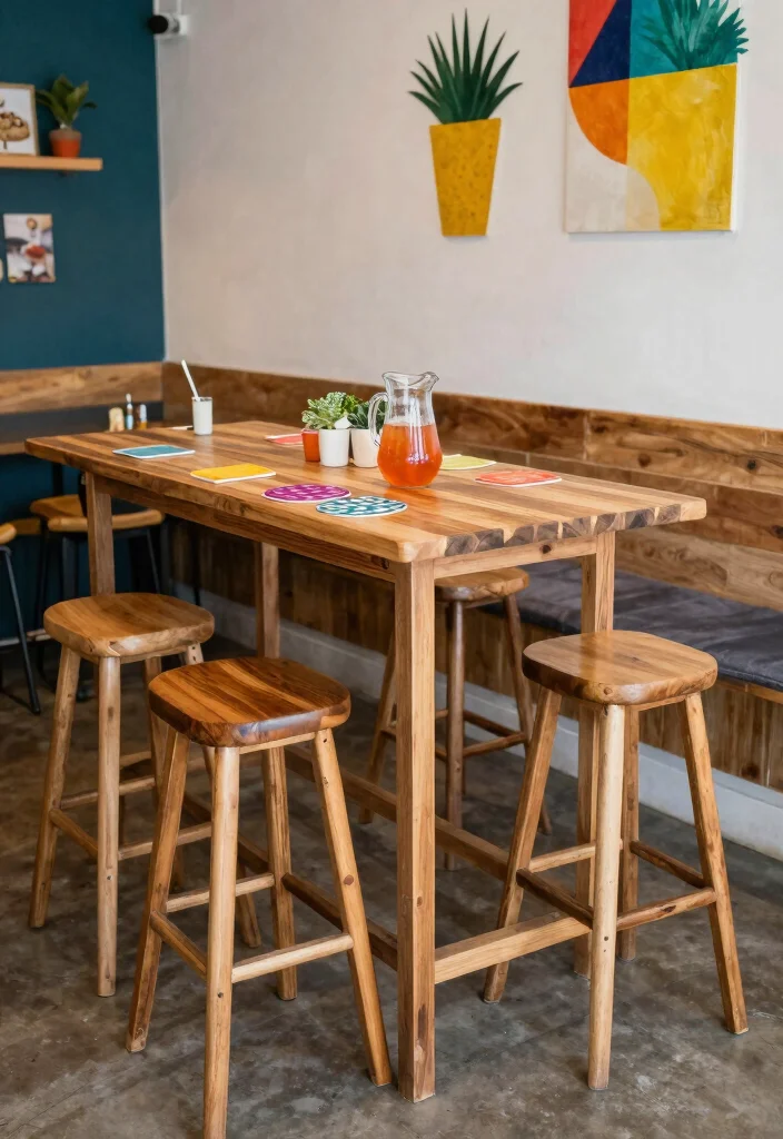 17 Dining Room Wood Table Ideas With Natural Beauty - 16. High-Top Wooden Bistro Table 1