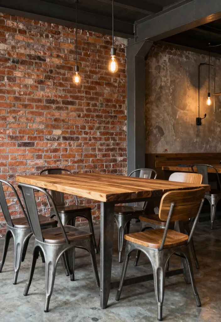 17 Dining Room Wood Table Ideas With Natural Beauty - 7. Industrial Style Wooden Table 1