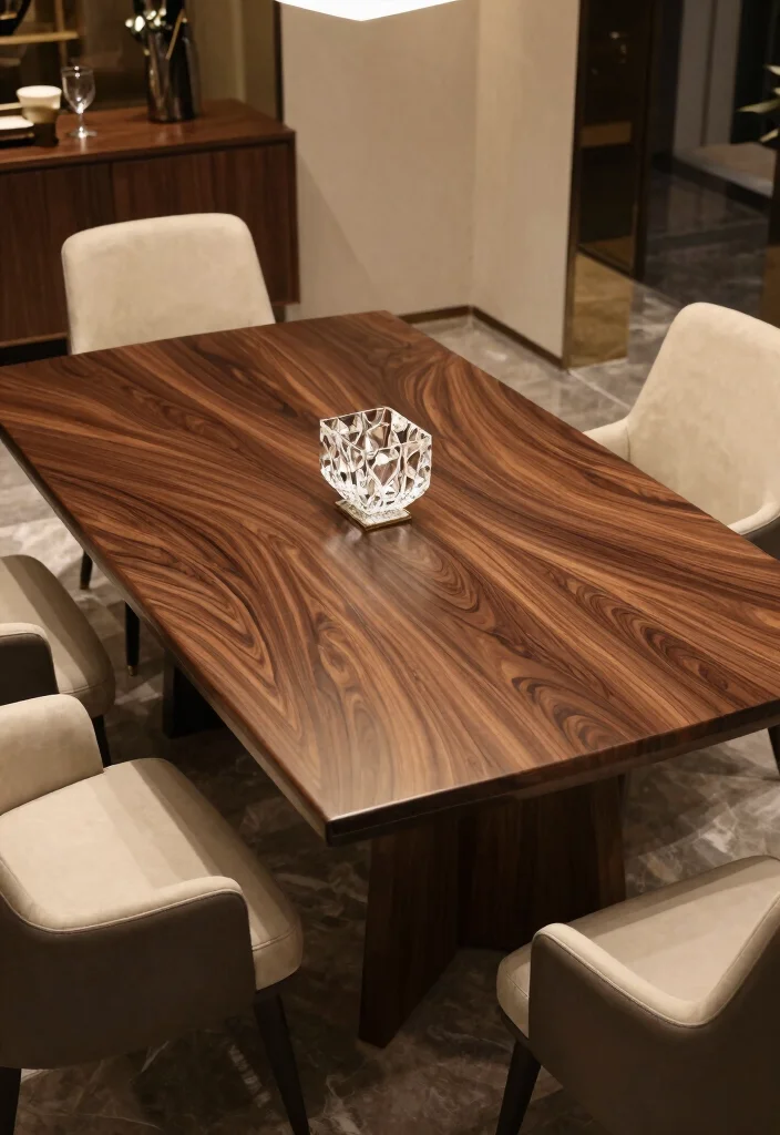 17 Dining Room Wood Table Ideas With Natural Beauty - 9. Walnut Dining Table 1