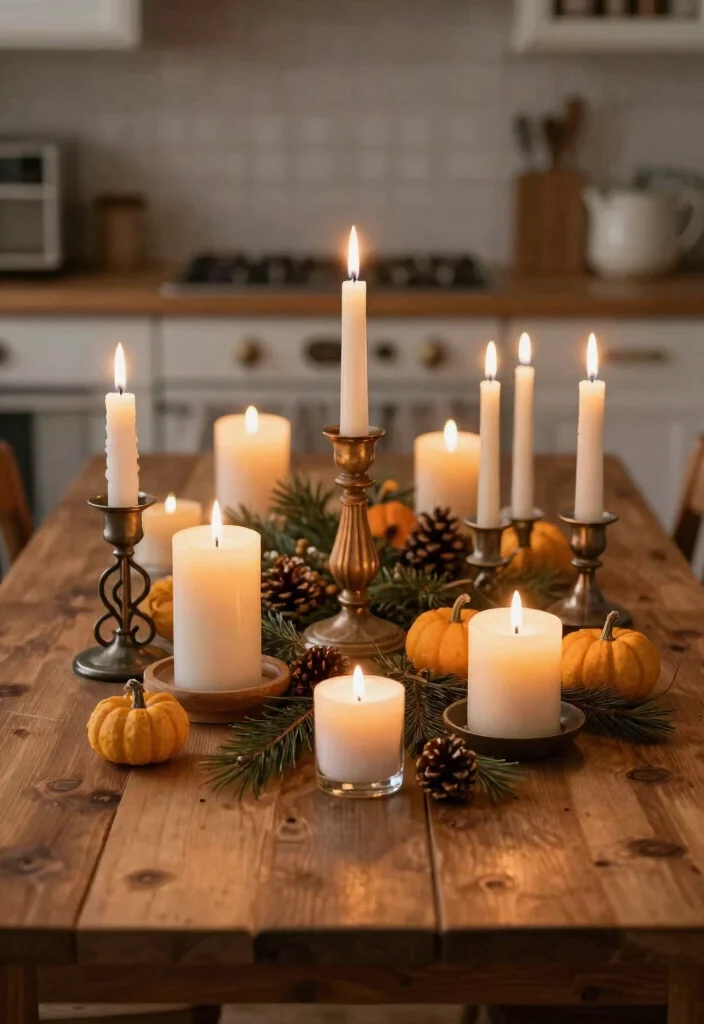 17 Fall Kitchen Table Decor Ideas With Warm Autumn Vibes 24 17 Fall Kitchen Table Decor Ideas With Warm Autumn Vibes - 4. Candlelit Glow 1