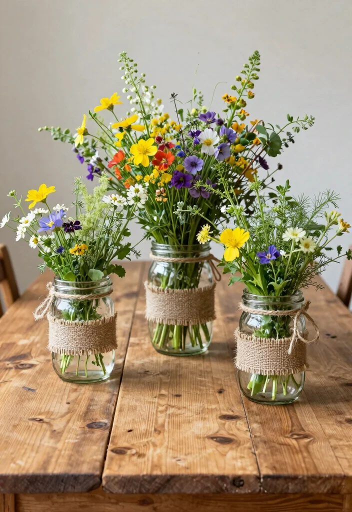 17 Farmhouse Table Decor Ideas With Rustic Charm 1 17 Farmhouse Table Decor Ideas With Rustic Charm - 1. Mason Jar Centerpieces 1