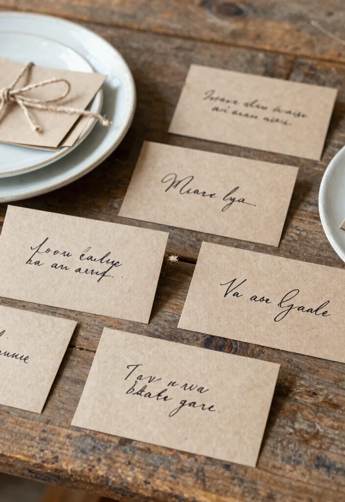 17 Farmhouse Table Decor Ideas With Rustic Charm 25 17 Farmhouse Table Decor Ideas With Rustic Charm - 5. Handwritten Place Cards 1
