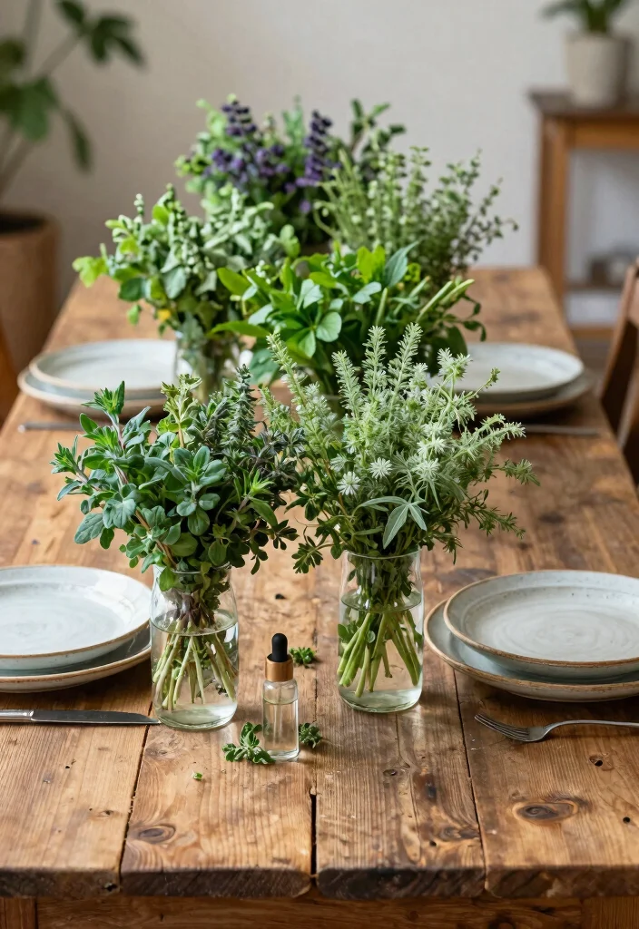 17 Farmhouse Table Decor Ideas With Rustic Charm 49 17 Farmhouse Table Decor Ideas With Rustic Charm - 9. Fresh Herb Bundles 1