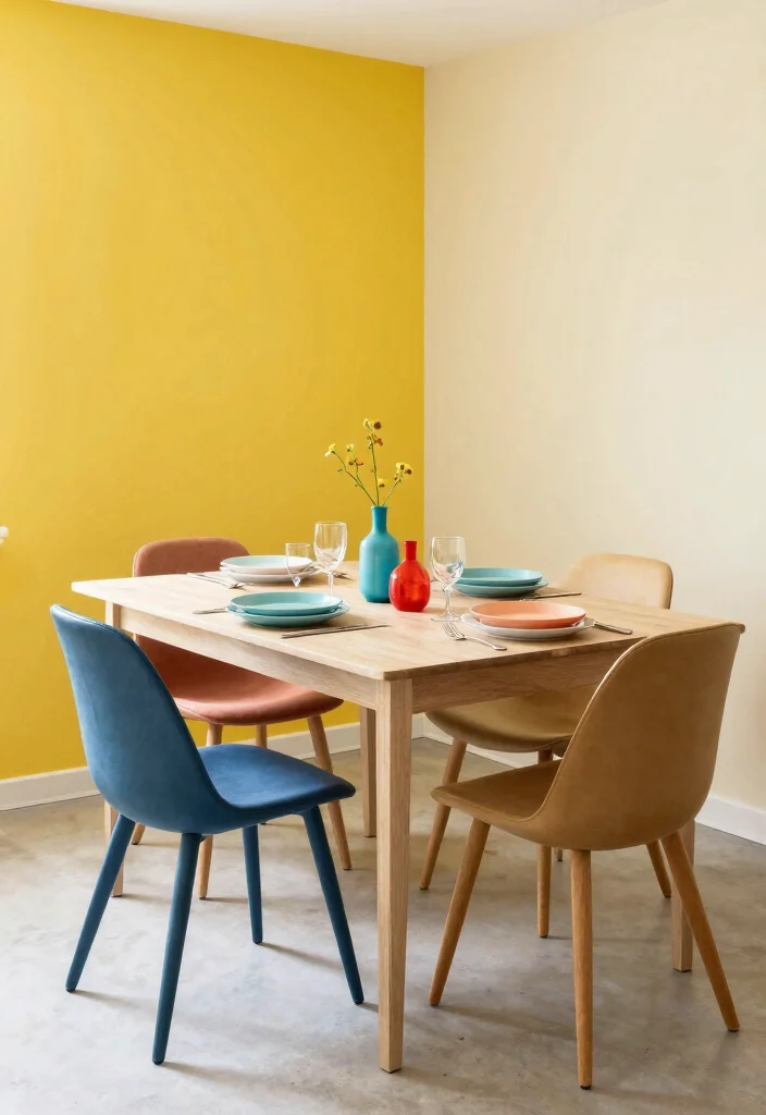 17 Floor Dining Table Ideas With Minimal Cozy Style 25 17 Floor Dining Table Ideas With Minimal Cozy Style - 5. Color Pop Accents 1