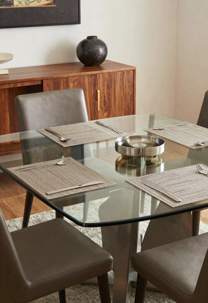 17 Glass Table Dining Room Ideas That Look Elegant - 12. Layered Textures 1