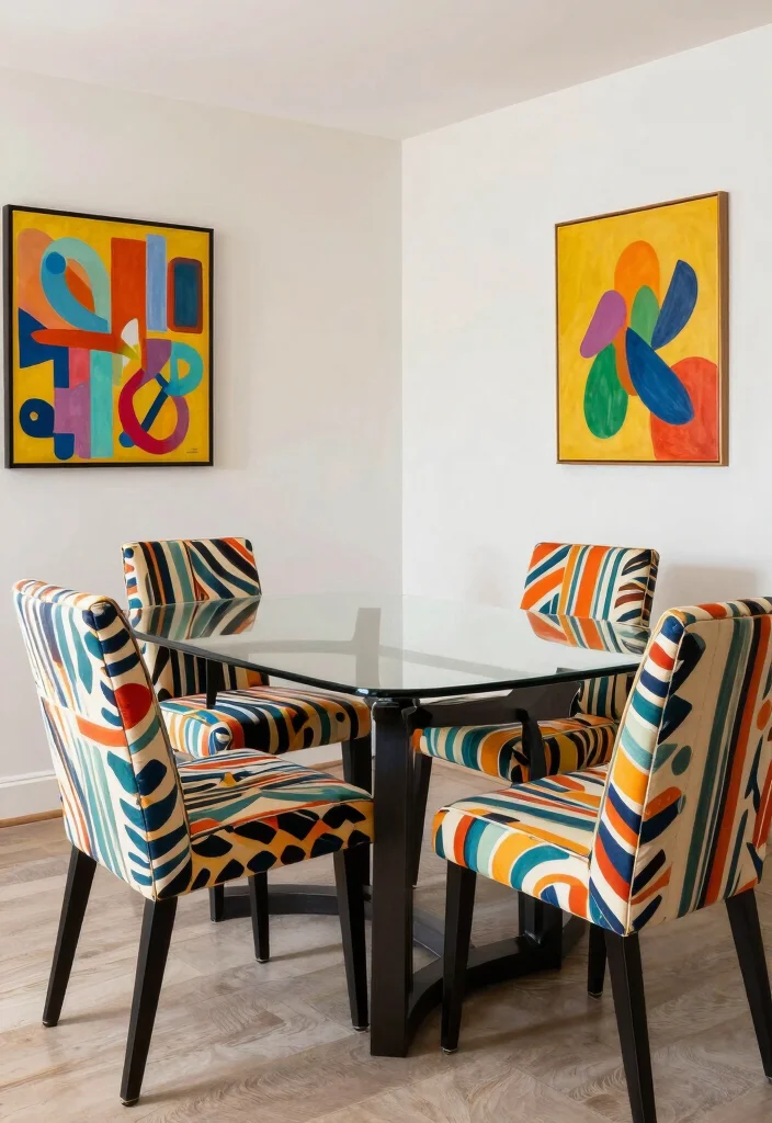 17 Glass Table Dining Room Ideas That Look Elegant - 13. Bold Patterns 1