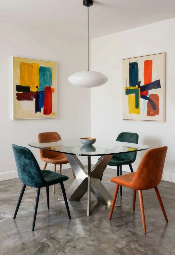 17 Glass Table Dining Room Ideas That Look Elegant - 4. Artistic Flair 1