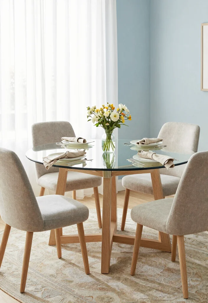17 Glass Table Dining Room Ideas That Look Elegant - 5. Soft and Serene 1