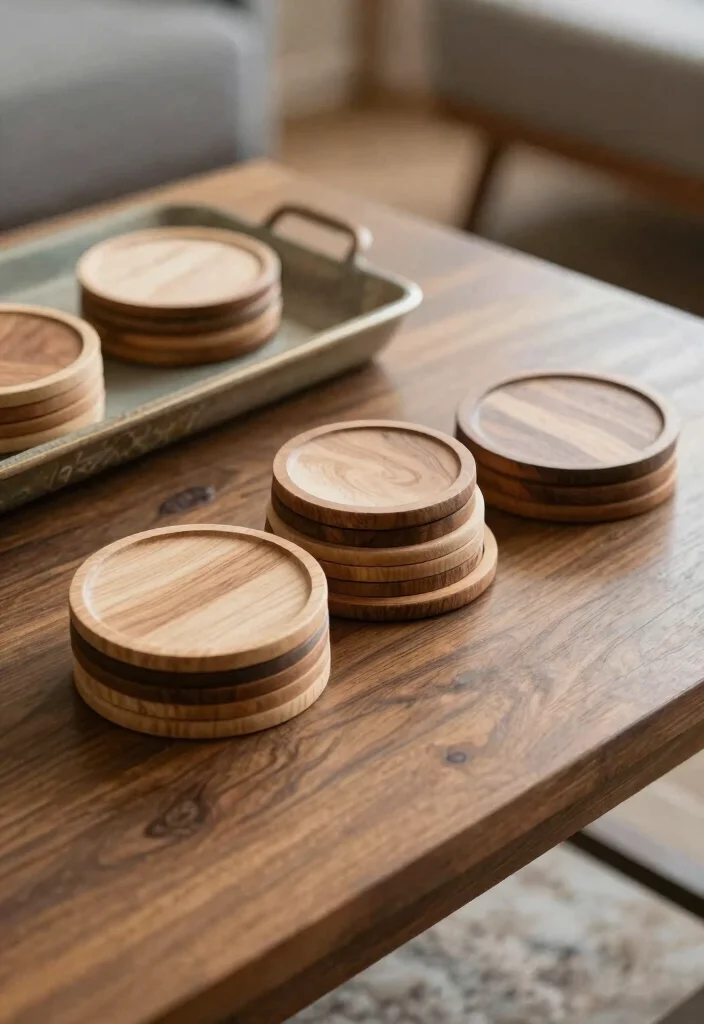 18 Farmhouse Coffee Table Decor Ideas With Cozy Layers - 11. Creative Coasters 1