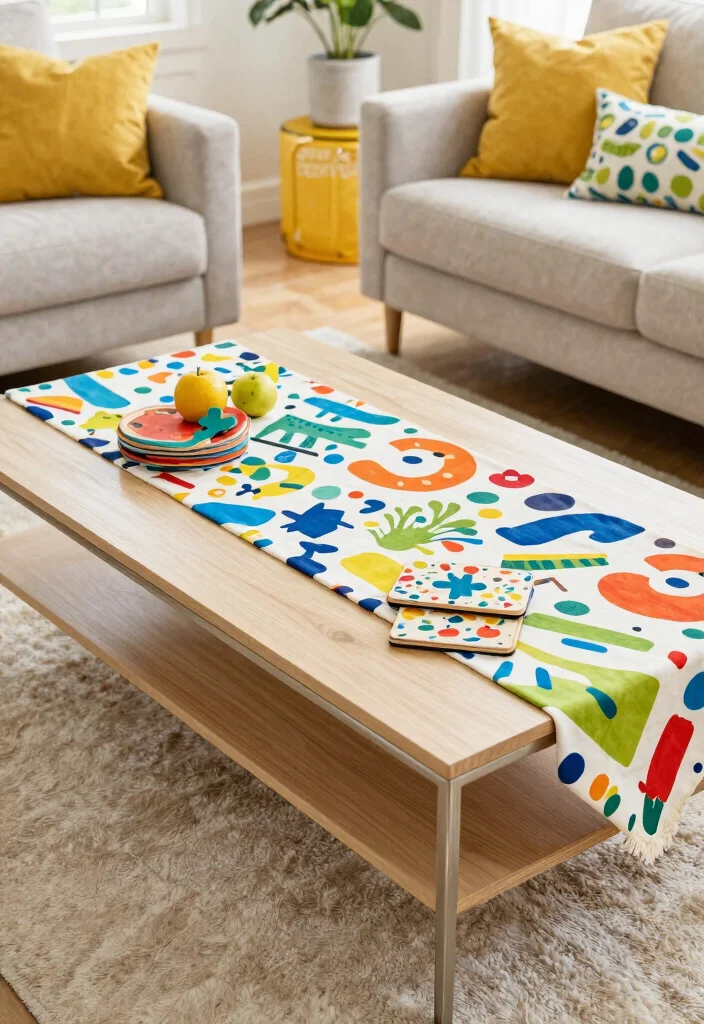18 Farmhouse Coffee Table Decor Ideas With Cozy Layers - 15. Playful Patterns 1